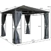 Grasekamp Hardtop Pavillon Limone 3x3m inkl. Seitenteile Doppelstegplatten Hohlkammer Polycarbonat