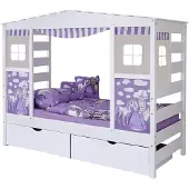 Ticaa kindermobel Hausbett mit Bettkasten "Horse Lila" Kiefer Weiß Ticaa Weiß