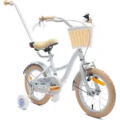 Sun baby Flower Bike Kinderfahrrad für Mädchen 14 Zoll, ab 3 Jahre, mit Stützrädern, abnehmbarer Schubstange, Korb, Klingel, Rücktrittbremse & V-Brake