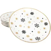 MamboCat 6x Stars schwarz & gold Kuchenteller Steingut 6 Pers. Dessertteller Weihnachten