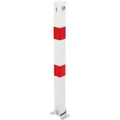 Alberts Absperrpfosten Klappy | zum Aufschrauben, umlegbar | weiß | Pfosten 70 x 70 mm | Höhe über Boden 100 cm | mit gleichschließendem Profilzylinderschloss