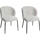 Beliani Polsterstuhl 2er Set Weiß-Schwarz Stoffbezug Meliert mit Schwarzen Metallbeinen Ohne Armlehnen Modern Esszimmer Wohnzimmer Sitzmöbel