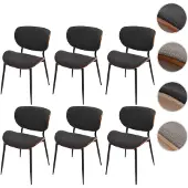 Mendler 6er-Set Esszimmerstuhl HWC-O45, Bugholz Stoff (370g/m²) - Walnuss-Optik, dunkelgrau