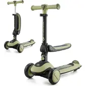 Kinderkraft HALLEY 2in1 - Laufrad & Dreirad Roller, für 1- bis 5-Jährige, leuchtende PolyurethanRäder, verstellbarer Lenker, nur 3 kg leicht - Grün
