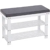 Songmics Schuhbank aus Bambus, Schuhregal mit 2 Ebenen, stabil, für Eingangsbereich, Wohnzimmer, Traglast 150 kg, 71 x 29 x 49 cm, Weiß und Grau LBS604W01
