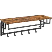 Vasagle Wandgarderobe, Kleiderstange mit 5 abnehmbaren Haken, schwebende Ablage mit Bügelsystem, Vintage-Braun und Schwarz LCR102B01