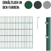 Alberts Doppelstabmatten Zaun, Höhe 140 cm, Länge 14 m, Zaun-Komplettset zum Einbetonieren, grün, Pfosten 60x40 mm