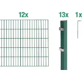 Alberts Doppelstabmatten Zaun, Höhe 160 cm, Länge 24 m, Zaun-Komplettset zum Einbetonieren, grün, Pfosten 60x40 mm