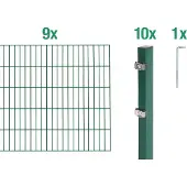 Alberts Doppelstabmatten Zaun, Höhe 160 cm, Länge 18 m, Zaun-Komplettset zum Einbetonieren, grün, Pfosten 60x40 mm