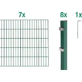 Alberts Doppelstabmatten Zaun, Höhe 160 cm, Länge 14 m, Zaun-Komplettset zum Einbetonieren, grün, Pfosten 60x40 mm