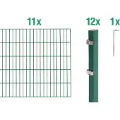 Alberts Doppelstabmatten Zaun, Höhe 160 cm, Länge 22 m, Zaun-Komplettset zum Einbetonieren, grün, Pfosten 60x40 mm