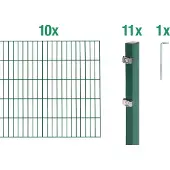 Alberts Doppelstabmatten Zaun, Höhe 160 cm, Länge 20 m, Zaun-Komplettset zum Einbetonieren, grün, Pfosten 60x40 mm