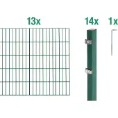 Alberts Doppelstabmatten Zaun, Höhe 160 cm, Länge 26 m, Zaun-Komplettset zum Einbetonieren, grün, Pfosten 60x40 mm