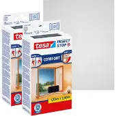 TESA 2x Fliegengitter Comfort Insektenschutz Fenster ohne Bohren grau 1,2x2,4 m