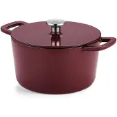 Fissler Moments Collection / Emaillierter Gusseisen-Bräter, rund (Ø 24 cm) Cast-Iron Topf, Cocotte AromaStar-Funktion, Induktion – Burgunderrot