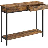 Vasagle Konsolentisch, Eingangstisch, Couchtisch mit 2 Schubladen, Stahlrahmen, stabil, für Flur, Schlafzimmer, Wohnzimmer, Industriedesign, rustikales Braun und Schwarz