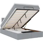 vidaXL Ottoman-Bett mit Matratze & LEDs Hellgrau 120x200 cm Stoff