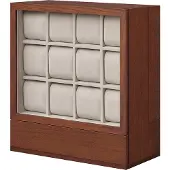 Songmics Uhrenbox 12 Fächer Massivholzfurnier mit Fenster platzsparend, kaffeebraun