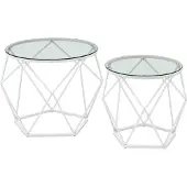 Vasagle Runde Couchtische, 2Er Set Beistelltische, Moderner Stil, Abnehmbare Platte, Stahlgestell, Für Den Wohnbereich, Transparent Und K