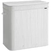 Songmics Wäschekorb mit Deckel aus Bambus 150 Liter wolkenweiß B34LCB062W01