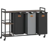 Vasagle Wäschekorb 3 Fächer mit Rollen und abnehmbaren Taschen BLH312B01