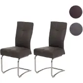 Mendler 2er-Set Esszimmerstuhl HWC-G56, Küchenstuhl Freischwinger Stuhl, Textil Wildleder-Optik braun