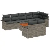 vidaXL Gartensofa-set 9 stk. 8-Sitzanzahl Grau Poly-Rattan