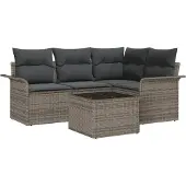 vidaXL Gartensofa-set 5 Stk. Grau Poly-Rattan