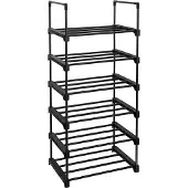 Songmics Schuhablage 6-stufiger offener Schuhschrank hoher Schuhschrank schmaler Schuhständer platzsparend für Ankleidezimmer, Flur 30x45x106cm Schwarz LSA23BK