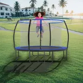 Songmics Trampolin 366 cm d, Gartentrampolin mit Sicherheitsnetz, 180 cm hohe gebogene Stangen STRB3512BK