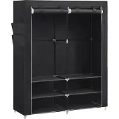 Songmics Stoffschrank, Kleiderschrank, 2 Hängefächer, mit Ablagen, 4 Seitentaschen, schwarz