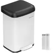 Songmics Mülleimer Küche 50 Liter aus Metall mit Deckel weiß-schwarz LTB530W5002
