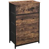 Songmics Kommode, Aufbewahrungsschrank, Stoffschubalden mit MDF-Front, Industrie-Design, für Flur, Wohnzimmer, vintagebraun-schwarz SGL45H