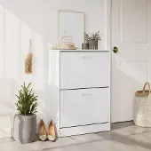 Vasagle Schuhschrank, Schuhkipper mit 2 Klappen, verstellbare Trennwände LBCB3502WT