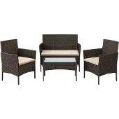 Songmics Balkonmöbel, Gartenmöbel-Set, aus PE-Polyrattan, Lounge-Set, Terrassenmöbel, Outdoor, für Terrasse, Balkon, Garten, braun-Taupe GGF004K05 – Braun + Taupe