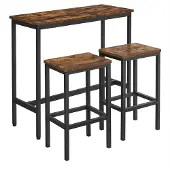Vasagle Bar-Tisch mit Barhocker-Set, Esszimmer-Set, Bar-Tisch mit 2 Stühlen, Stahlrahmen, Industrie-Design, Vintage-Braun/Tintenschwarz