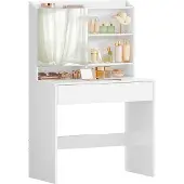 Vasagle Schminktisch, mit Spiegel, verstellbare Ablagen, Breite 70 cm, weiß