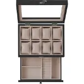 Songmics Uhrenbox mit 8 Fächern aus Massivholz schwarz JOW008B01