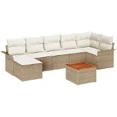 vidaXL Gartensofa-set mit Speicher 8 pcs Beige und Creme Poly-Rattan