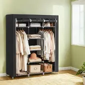 Songmics Kleiderschrank, Stoffschrank, faltbare Garderobe mit Kleiderstangen RYGB3512B