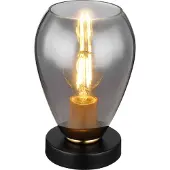 Globo Lighting Tischleuchte Metall schwarz matt, Metall messing matt, Glas rauchfarben, Kabel PVC schwarz, Wippschalter am Kabel, ø: 150mm, H: 235mm, Kabellänge 1500mm, exkl. 1x E27 40W 230V