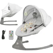 Kinderkraft Elektrische 2-in-1 Babywippe/Babyliege LUMI 2 von – Wippe mit sanfter Seitenbewegung, 12 Melodien, Timer & Moskitonetz – Grau