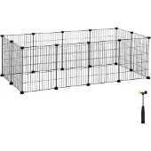 Songmics Kleintierkäfig, Kleintiergehege, Freilauf, Metallgitter, DIY schwarz