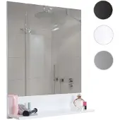 Mendler Wandspiegel mit Ablage HWC-B19, Badspiegel Badezimmer, hochglanz 75x60cm weiß