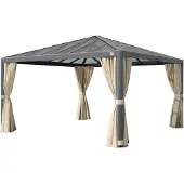 PRIMEYARD 4x4m Hardtop Gartenpavillon, inkl. 4 Seitenteile, champagnerfarben - (300667)