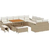 vidaXL Gartensofa-set mit Kissen mit Speicher 13 pcs Beige Poly Rattan