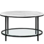 Vasagle Couchtisch, Wohnzimmertisch, 80 x 46 cm (Ø x H), Marmorweiß-Tintenschwarz