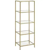 Songmics Stehregal, Bücherregal, Badezimmerregal, 5 Ebenen, Küchenregal, schmales Badezimmerregal, für Wohnzimmer, Schlafzimmer, Arbeitszimmer, gehärtetes Glas, Stahlrahmen, goldfarben LGT029A01