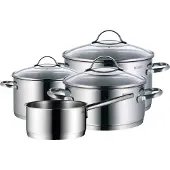 WMF Topf-Set "Provence Plus 4-teilig, Induktions Töpfe Set mit Glasdeckel" Set, Bratentopf Ø 20 cm, Fleischtopf Ø 16/24 cm, Stielkasserolle Ø 16 cm, 7 Stk. tlg. Cromargan Edelstahl Rostfrei 18/10