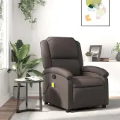 vidaXL CLORIS Aufstehsessel Massagesessel Dunkelbraun Echtleder, 21,35 kg